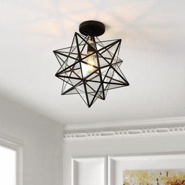 Ava 14.5" Farmhouse Bohemian Iron/Glass LED Semi Flush Mount - JONATHAN Y